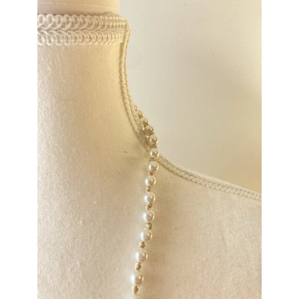 Faux Pearl Leaf Tassel Necklace Long Boho Pendant Earthy Brown Angel‎ Wings